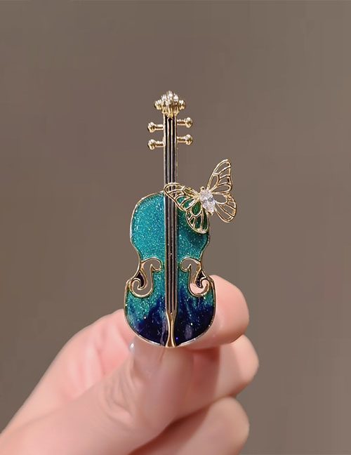Fashion Blue Bronze Zirconium Butterfly Violin Brooch