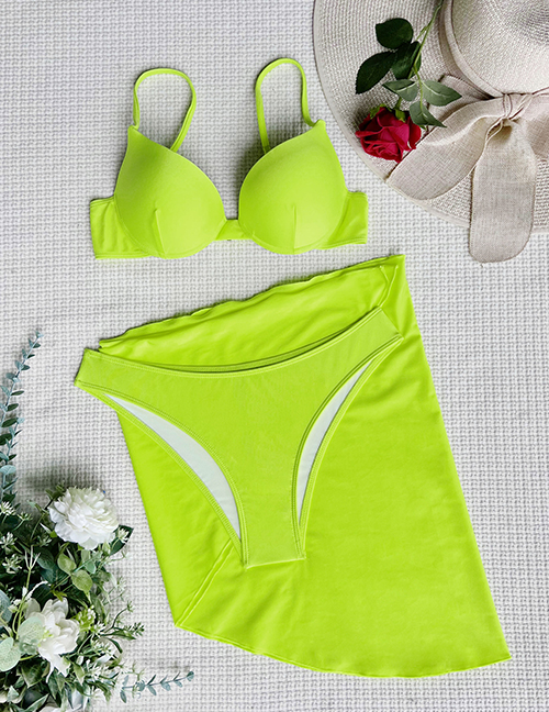 Fashion Fluorescent Green Nylon Knotted Three-piece Swimsuit