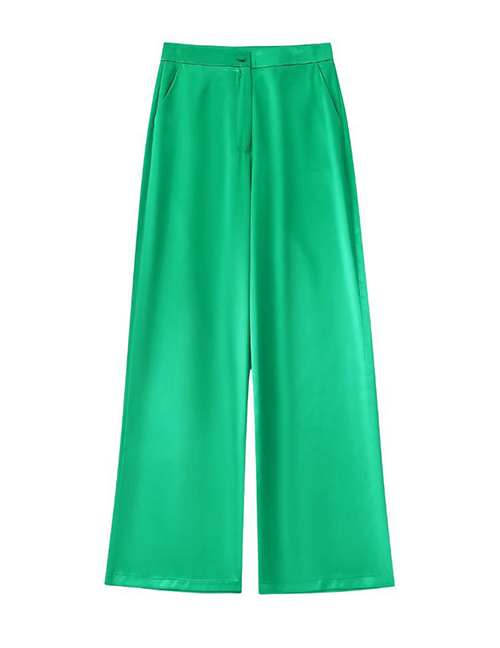 Fashion Green Solid Silk-satin Wide-leg Straight-leg Trousers