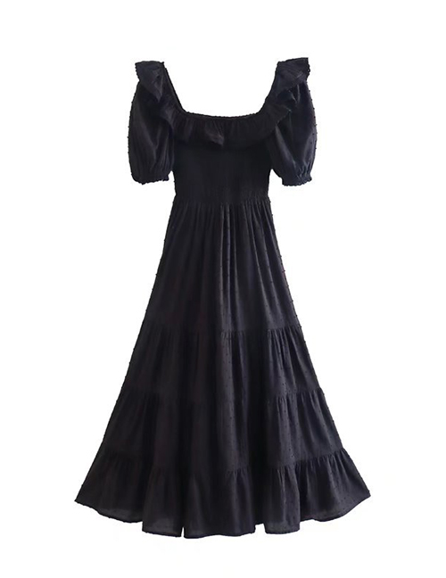 Fashion Black Solid Lace Square Neck Dress
