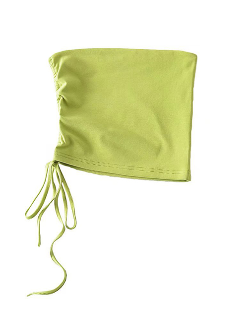Fashion Green Solid Color One Side Drawstring Bandeau Top