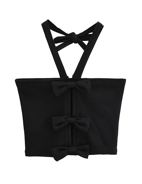 Fashion Black Solid Color Halterneck Cutout Bow Vest