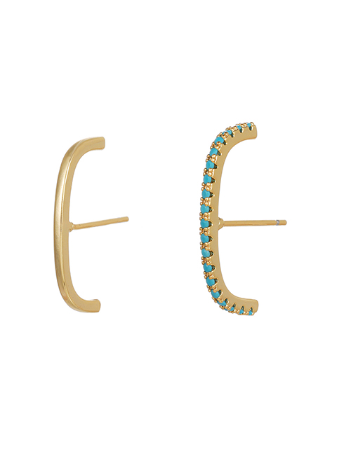 Fashion Gold Brass Set Half Circle Zirconium Asymmetric Stud Earrings