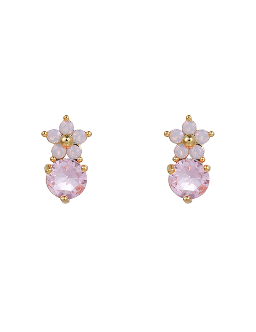 Fashion Pink Copper Diamond Flower Stud Earrings