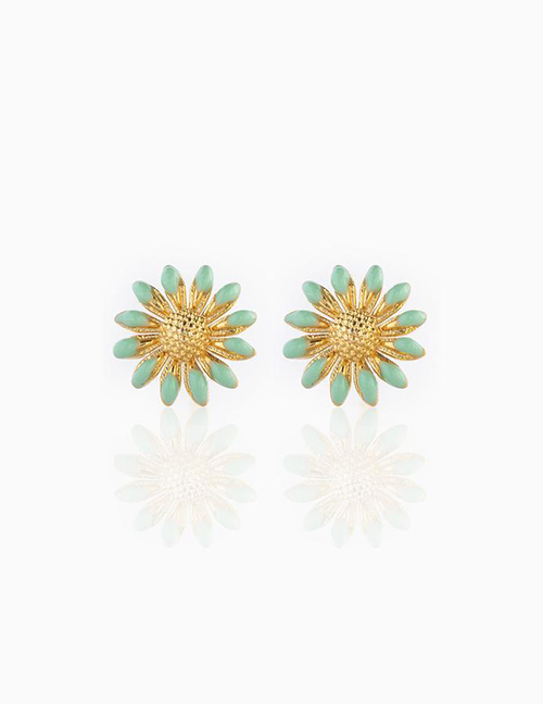 Fashion Green Copper Drip Daisy Stud Earrings
