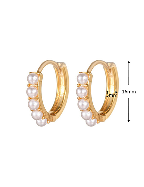 Fashion Gold-3 Bronze Pearl Round Earrings