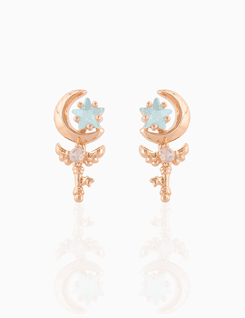Fashion Rose Gold Copper Inlaid Zirconium Star Moon Fairy Stud Earrings