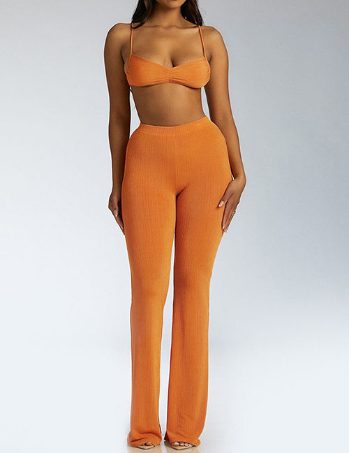 Fashion Orange Halter Halter Vest High Hip Straight Trousers Suit