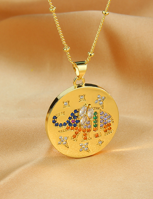 Fashion Gold Bronze Diamond Elephant Medal Necklace
