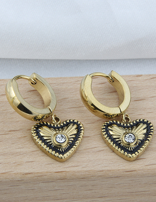 Fashion 5 Black Earrings Titanium Steel Diamond Drop Oil Heart Earrings