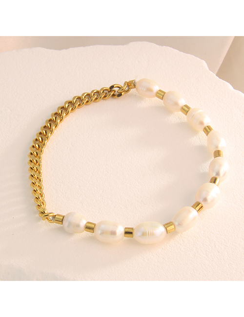 Fashion 2# Pearl Beaded Panel Chain Ring Bracelet