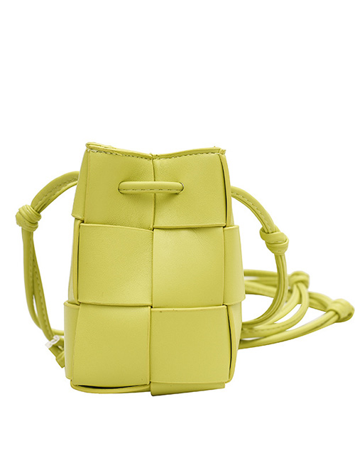Fashion Lemon Green Pu Panel Drawstring Drawstring Crossbody Bag