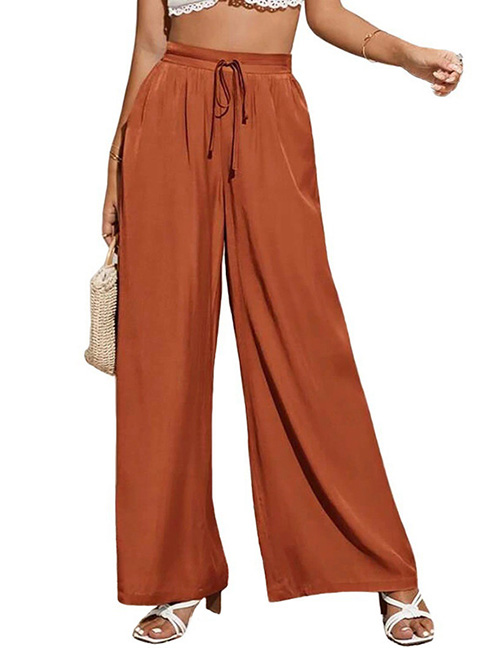 Fashion Red Cotton Solid Lace-up Wide-leg Pants