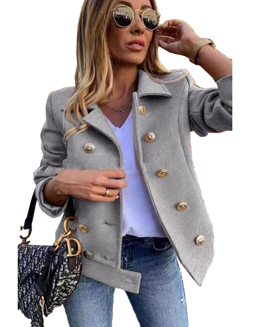 Fashion Grey Polyester Long Sleeve Double Breasted Blazer