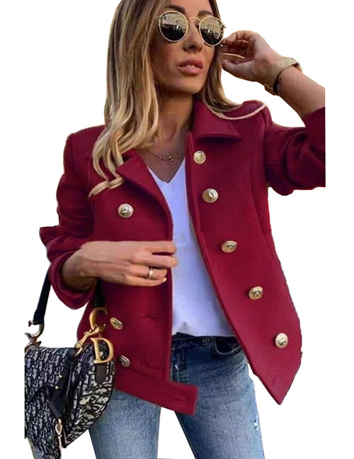 Fashion Claret Polyester Long Sleeve Double Breasted Blazer