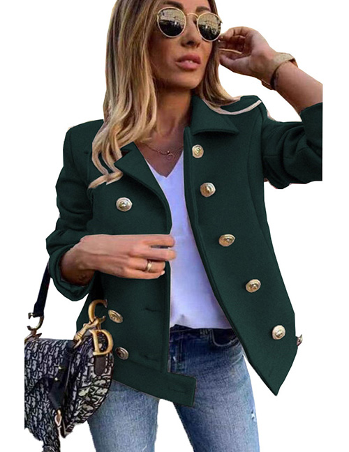 Fashion Dark Green Polyester Long Sleeve Double Breasted Blazer