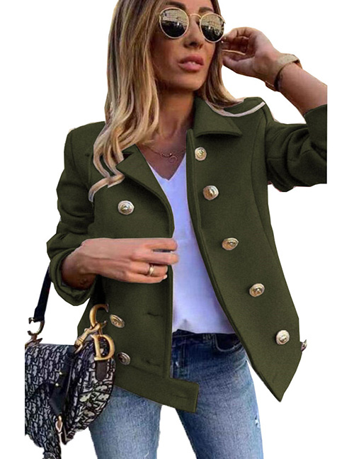 Fashion Armygreen Polyester Long Sleeve Double Breasted Blazer