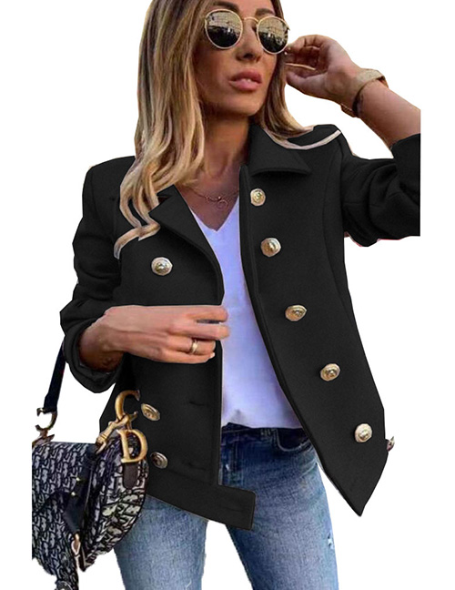 Fashion Black Polyester Long Sleeve Double Breasted Blazer