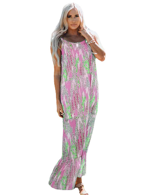 Fashion Pink Polyester Print Slip Dress