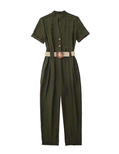 Fashion Green Geometric Belted Jumpsuit