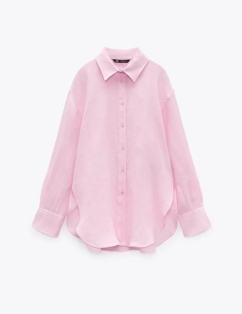 Fashion Pink Cotton Buttoned Lapel Shirt
