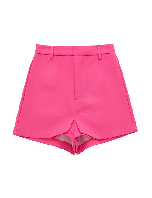 Fashion Rose Red Solid Color High Waist Shorts