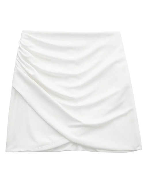 Fashion White Solid Color Pleated Skirt