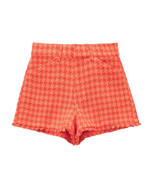 Fashion Orange Checked High Waist Shorts