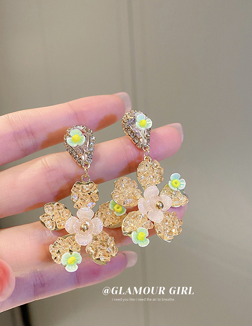 Fashion Orange Geometric Crystal Flower Stud Earrings
