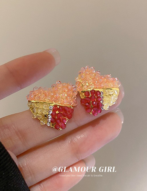 Fashion 8# Orange Geometric Crystal Heart Stud Earrings