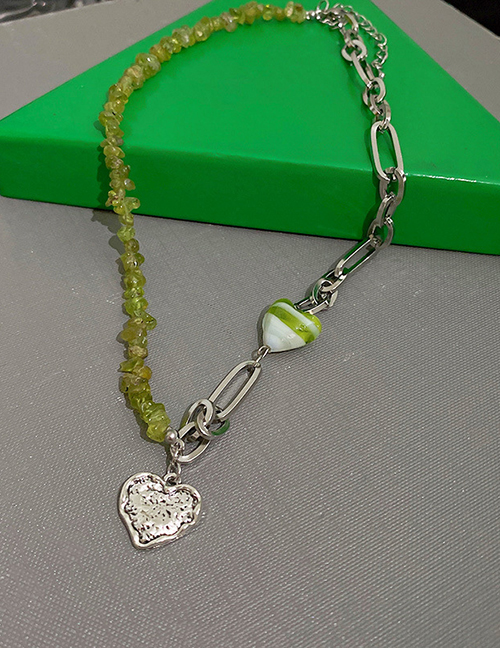 Fashion Green - Necklace Alloy Glass Love Gravel Splicing Chain Love Necklace