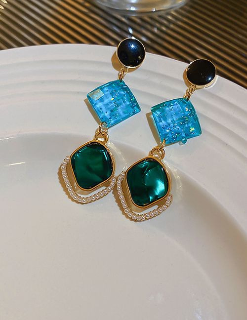 Fashion Blue Alloy Pearl Emerald Diamond Earrings