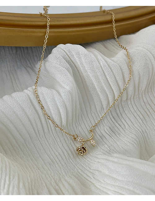 Fashion Gold-necklace Titanium Steel Set With Zirconium Tulip Necklace