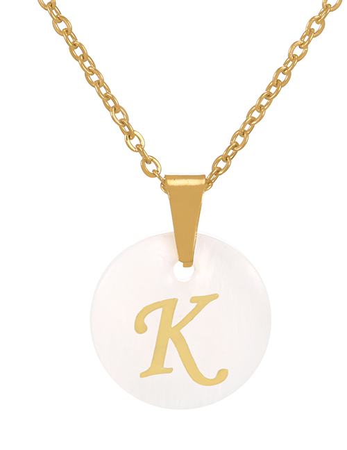 Fashion K Titanium Steel Round Shell 26 Letter Necklace
