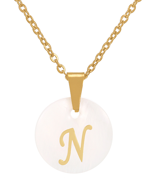Fashion N Titanium Steel Round Shell 26 Letter Necklace