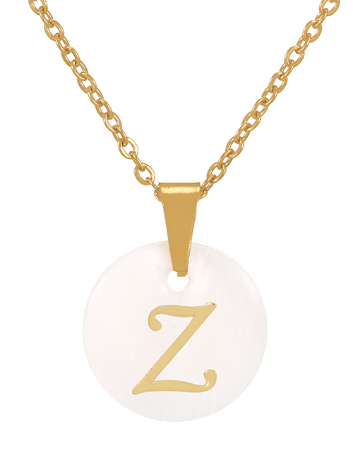 Fashion Z Titanium Steel Round Shell 26 Letter Necklace