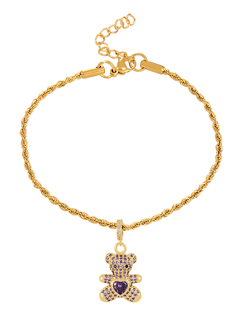 Fashion Purple Bronze Heart Zirconia Bear Twist Chain Bracelet