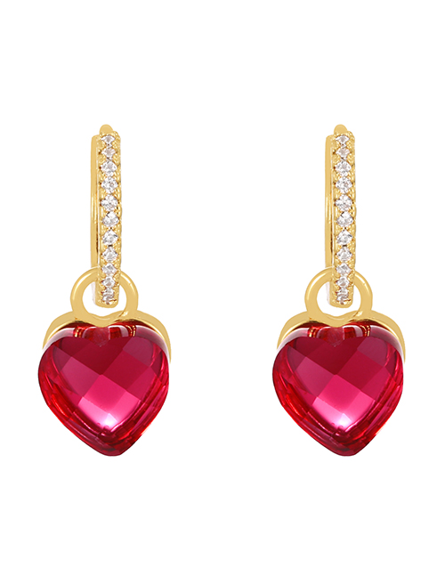 Fashion Red Bronze Heart Zirconia Earrings