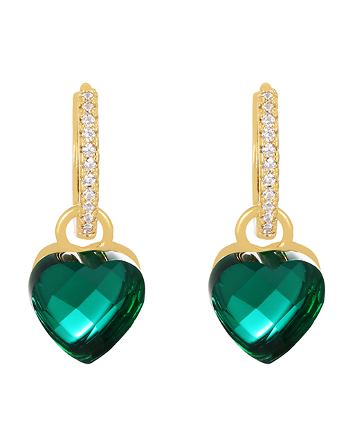 Fashion Dark Green Bronze Heart Zirconia Earrings