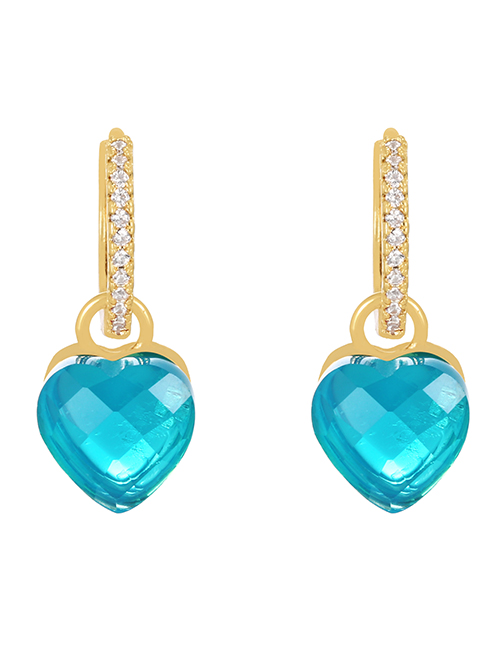Fashion Lake Blue Bronze Heart Zirconia Earrings