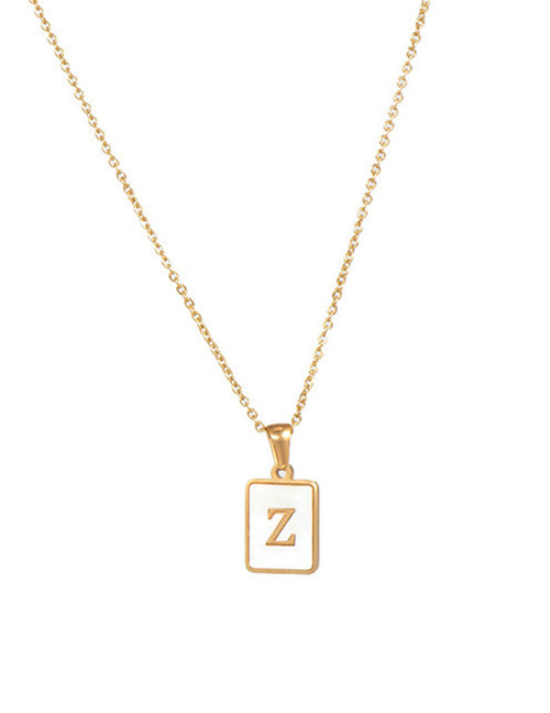 Fashion Z Stainless Steel 26 Letter White Shell Square Necklace