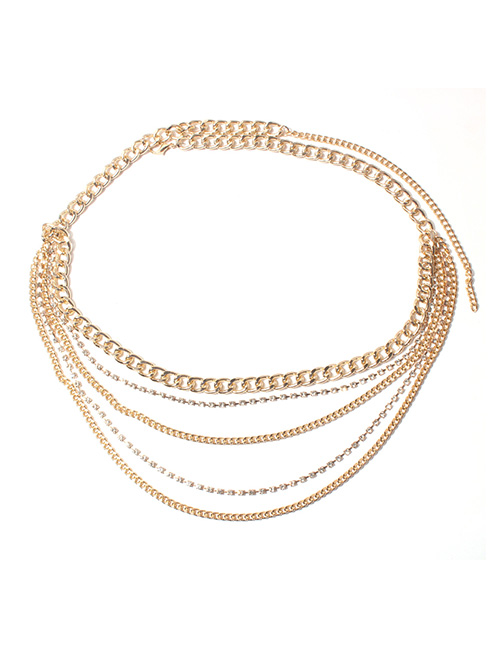 Fashion Gold Alloy Diamond Multi-layer Chain Waist Chain
