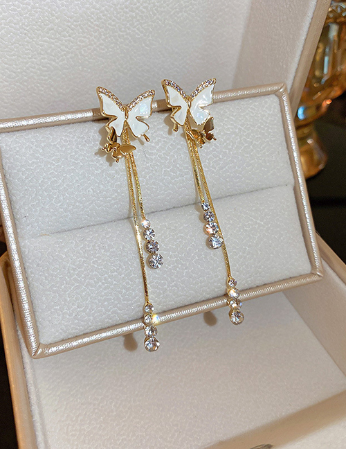 Fashion Gold Color Bronze Zirconium Tassel Butterfly Drop Earrings