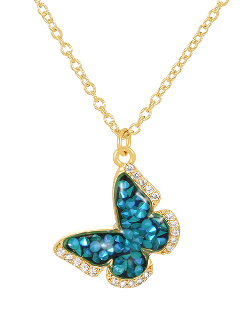 Fashion Blue Bronze Zirconium Oil Drop Butterfly Pendant Necklace