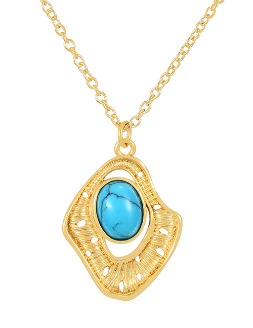 Fashion Gold-3 Copper Zircon Geometric Turquoise Pendant Necklace