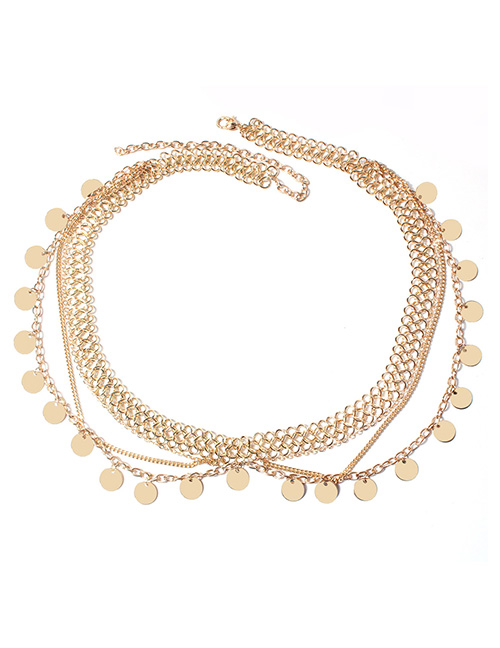 Fashion Gold Alloy Multilayer Tassel Geometric Waist Chain