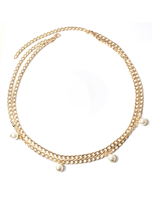 Fashion Gold Alloy Pearl Tassel Chain Waist Chain