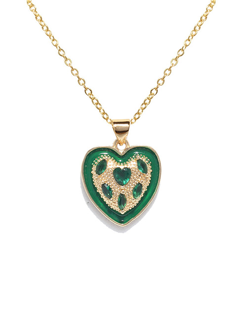 Fashion Green Bronze Zirconium Drop Nectarine Heart Necklace