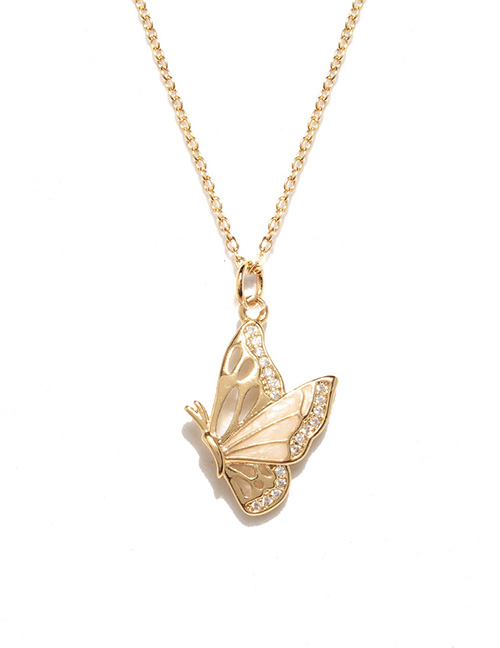 Fashion Yellow Bronze Zirconium Oil Drop Butterfly Necklace