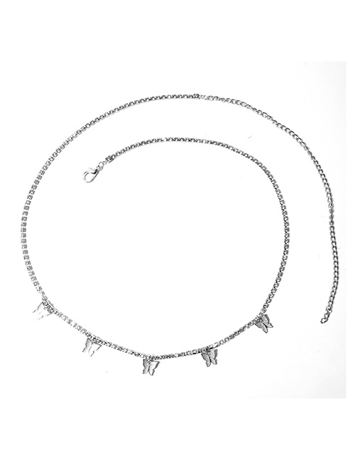 Fashion Silver Alloy Diamond Claw Chain Butterfly Waist Chain